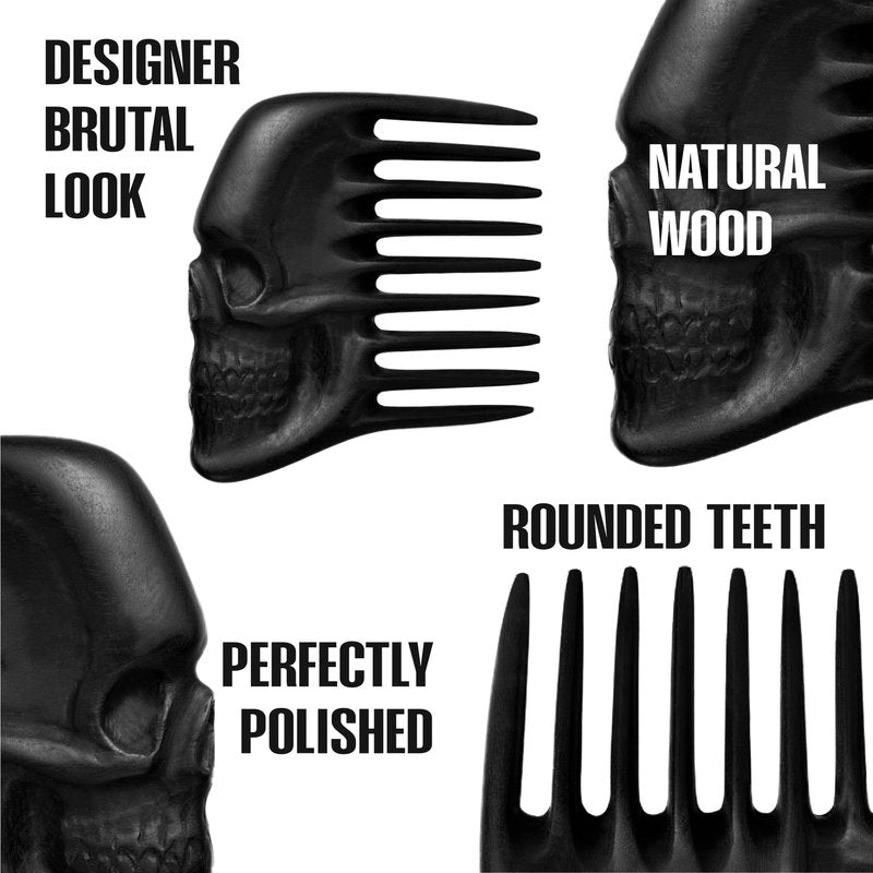 Handmade Wooden Beard Comb for Men Eco-Friendly Natural Wood Anti-Static Beard Grooming Tool Perfect for Styling Detangling & Shaping Gentle on Beard & Skin Sustainable Gift Idea (Thermograb Skull)