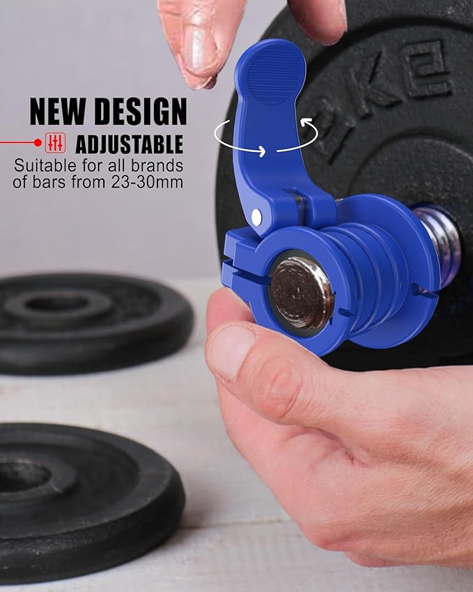 ZY-HUAN Pro Barbell Clips 1 inch Barbell Clamps 0.9-1.18inch Quick Release Weight Clips for Bars Multi-Size Adjustable Olympic Barbell Clamps (Blue)