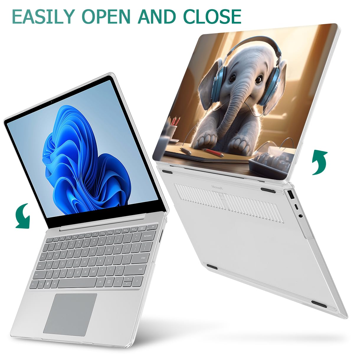 Tuiklol Case for 15 Inch Microsoft Surface Laptop 5/4/3 2022-2020, Model 1979/1953/1872/1873 Hard Shell Cover, Keyboard Cover+Screen Protector+Dust Plugs, Elephant