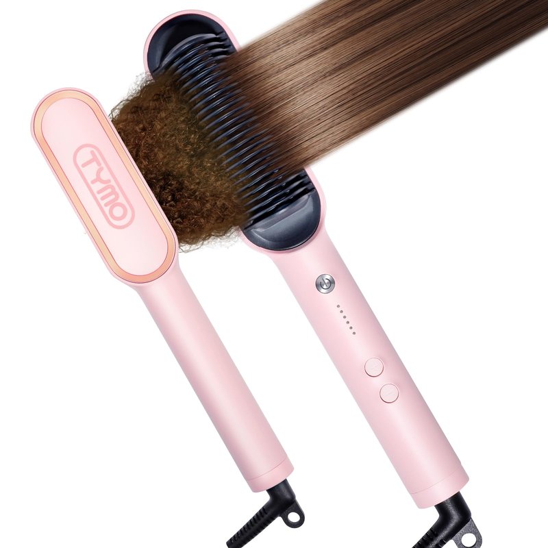 TYMO Ring Hair Straightener Brush – Hair Straightening Iron with Built-in Comb, 20s Fast Heating & 5 Temp Settings & Anti-Scald, Perfect for Professional Salon at Home, Sakura Pink