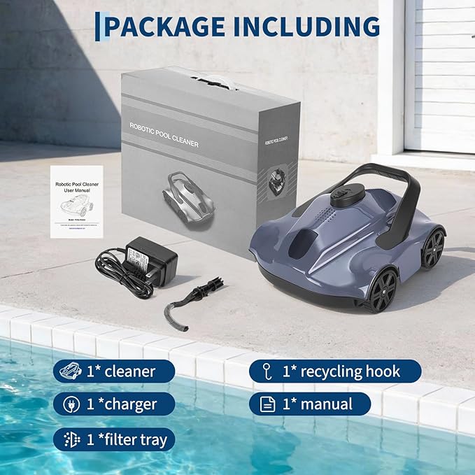 Robotic Pool Cleaners Cordless Robotic Pool Cleaner for Above Ground Pools - 130 Min Runtime, Self-Charging, Cleans Up to 860 Sq Ft, Lightweight & Portable Design