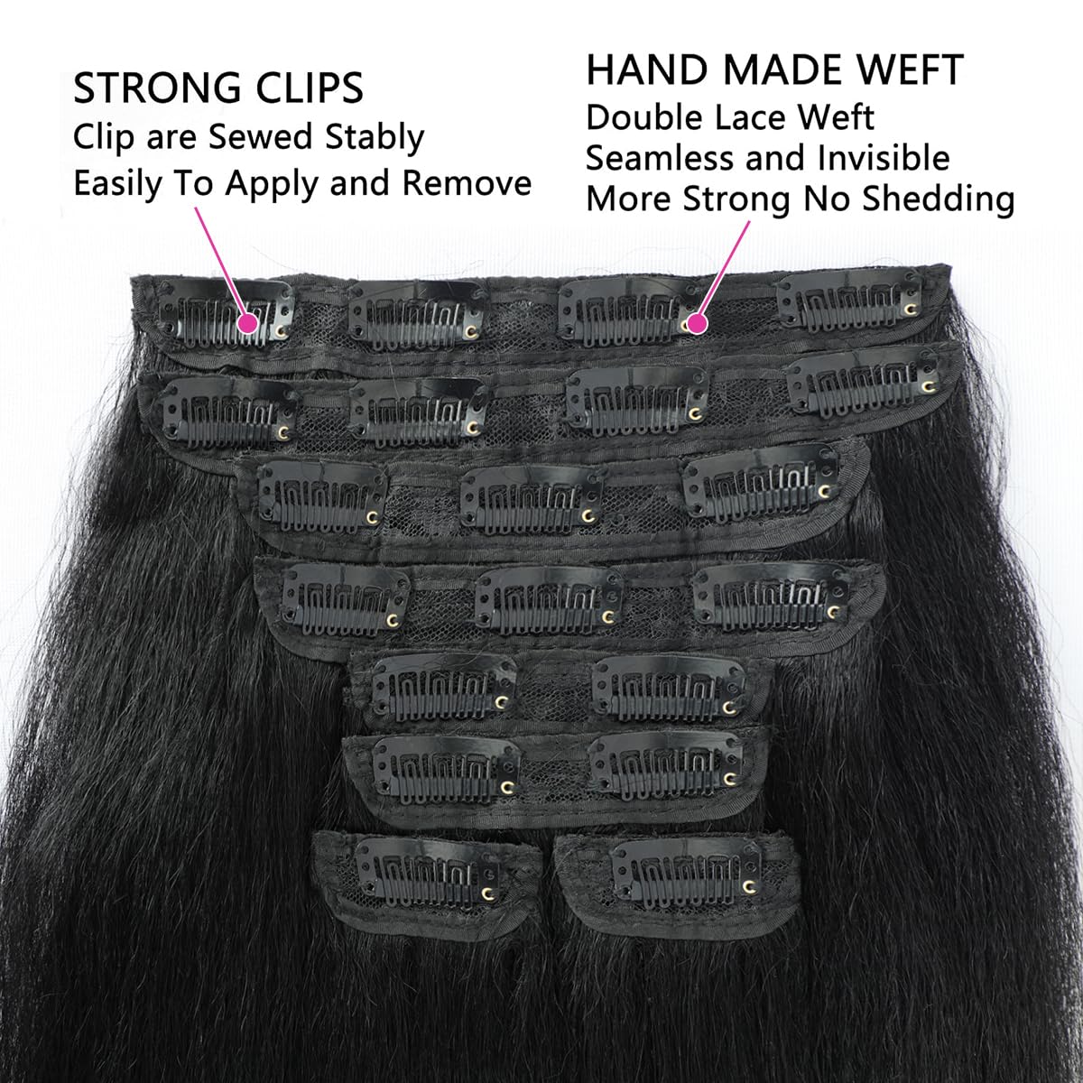 Yaki Straight Clip ins for Black Women Full Head unprocessed Brazilian Remy Human Hair Extensions 110g18 Inch Seamless Clip ins Human Hair with 20Clips Double Weft Natural Black