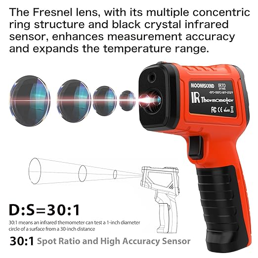 MOONASCEND 50:1 Infrared Thermometer Gun, -58°F to 2732°F Non-Contact Laser Temperature Gun for Cooking, Pizza Oven, Reptile, Griddle, Digital Temp Gun for HVAC and Industrial Use
