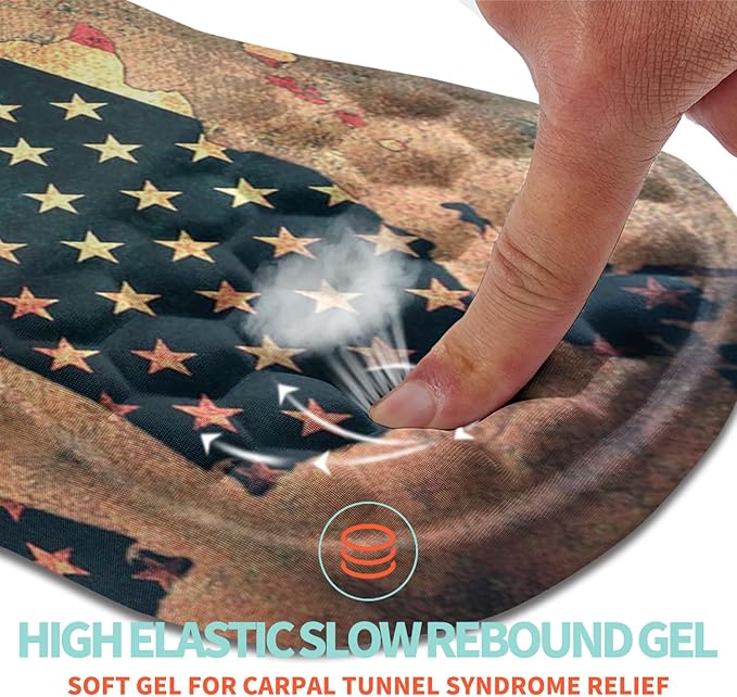 Kuosgm Ergonomic Mouse Pad Wrist Support with Memory Foam Massage Bulge, Carpal Tunnel Pain Relief Mousepad Wrist Rest for Mouse(12x8 inch, USA Flag Map)