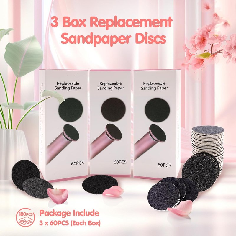 Self-Adhesive Foot File Replacement Pads - 180PCS Sandpaper Discs with 80/100/180 Grit for Smooth Feet
