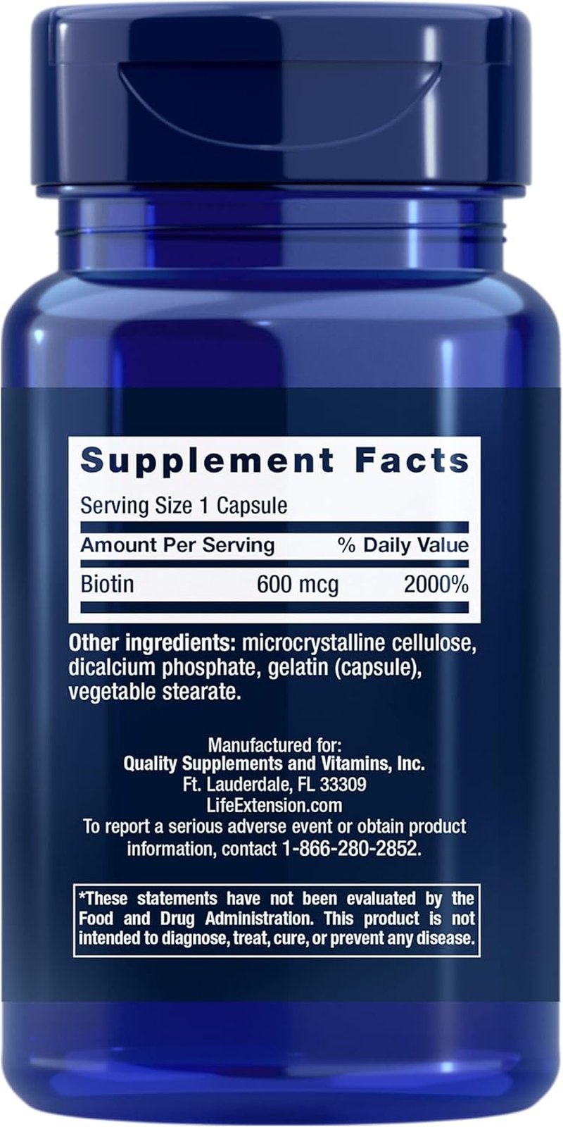 Biotin 600 mcg Vitamin B7 Supplement for Healthy Hair & Nails - Gluten-Free, Non-GMO | 100 Capsules