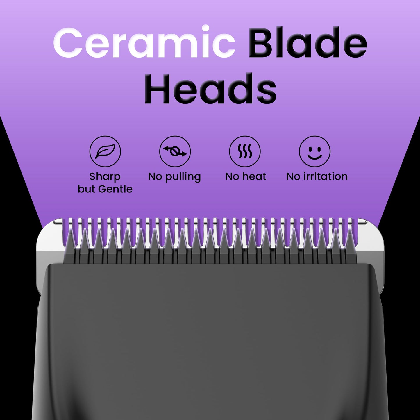 Groin & Body Hair Trimmer for Men - Electric Shaver for Pubic Hair, Chest, Legs - Ball Pubic Groomer, LED Light, Replaceable Ceramic Blade Heads, USB-C Recharge Dock, Waterproof Hygiene Razor, Purple