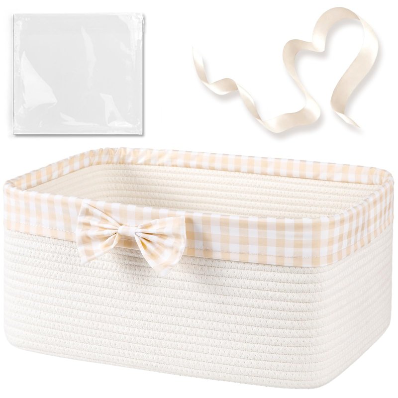 OIASKET Basket for Gifts Empty, Large Gift Basket 19L with Gift Bag and Ribbon, Woven Cotton Basket for Baby Showers, Birthday, Wedding, Easter, 15.35"x11.42"x6.69", White and Cream