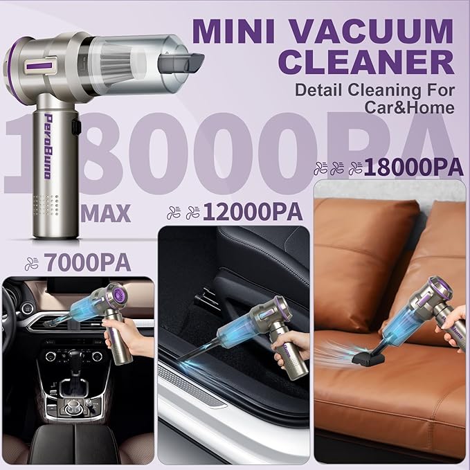 PeroBuno Air Duster for PC, 200000RPM Compressed Air, Mini Vacuum 2-in-1, 35 mins Runtime, Brushless Motor Electric Air Blower with 3 Gear and Rechargeable Battery - Canned Air - Keyboard Cleaner