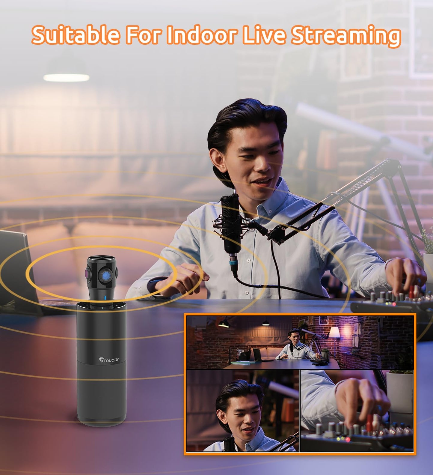 TOUCAN 360-Degree Video Conference Camera, 1080p HD Webcam with 4 Noise Reduction Mics, Speaker, AI Tracking, Works with Zoom, Google Voice, Microsoft Teams and More, for PC/Mac/Tablet