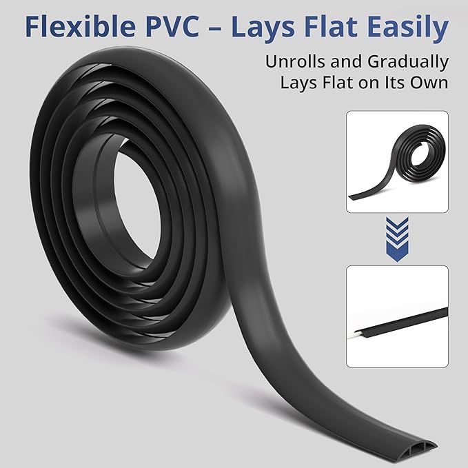 ZhiYo 3.6ft Cord Covers for Wires on Floor, Gray Cord Hider Floor Hide Extension Cords, Soft PVC Cable Cover Cable Protector, Wire Cavity W0.62in H0.31in, Grey