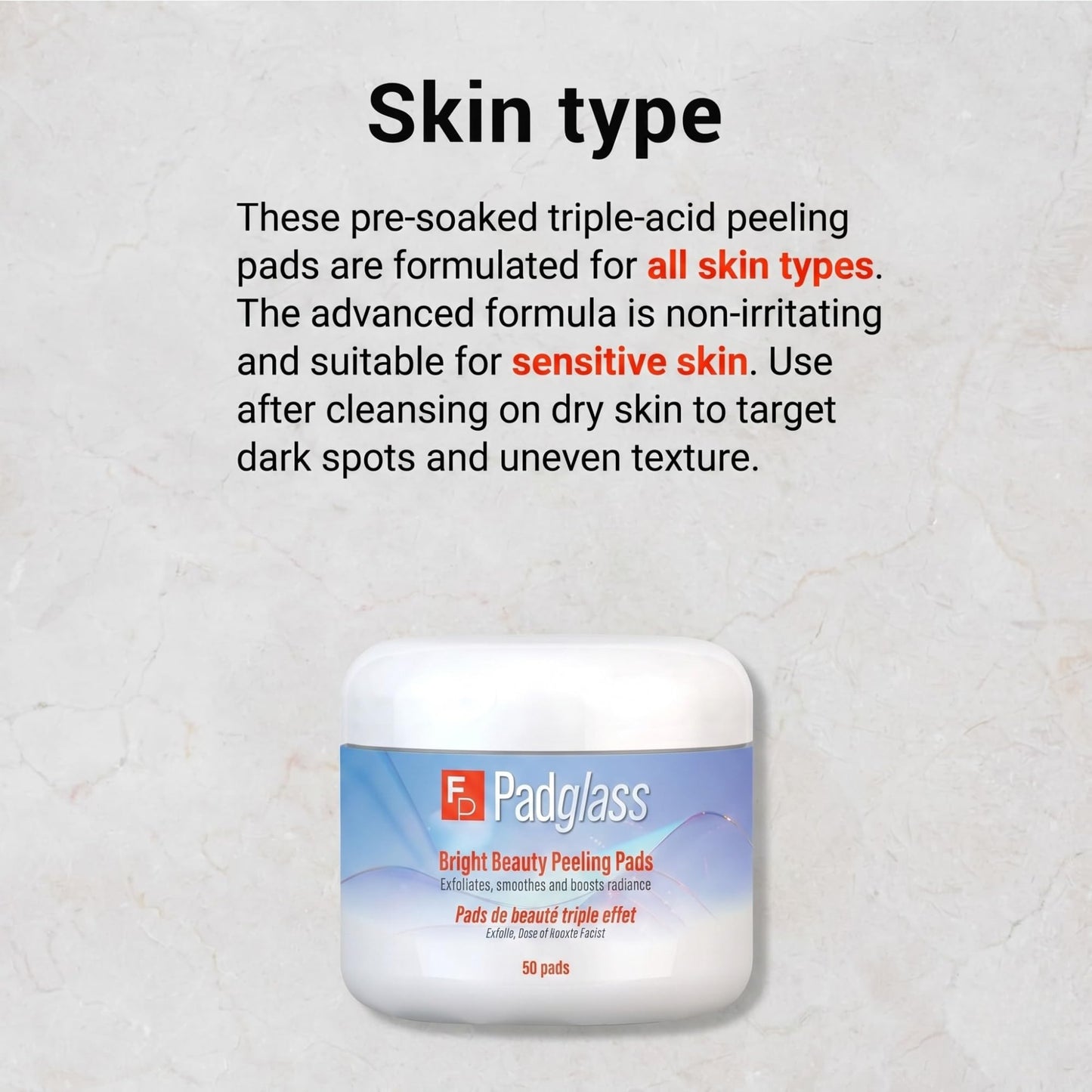 FrenchPharmacy Padglass Bright Beauty Peeling Pads – Triple Acid Exfoliator with Salicylic, Lactic & Mandelic Acids – Targets Dark Spots, Fine Lines, Uneven Texture – 50 Pads