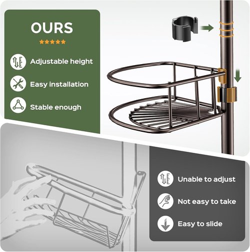 HAMITOR Corner Shower Caddy - 4-Tier Rust-Resistant Bathroom Organizer | Adjustable 47-121 Inch, No-Drill Installation - Bronze