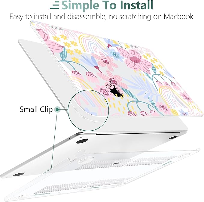 TWOLSKOO for MacBook Air 15 inch Case 2026 2025 2024 2023 Release M5 A3448 M4 A3241 M3 A3114 M2 A2941, Plastic Hard Shell & Screen Protector & Keyboard Cover & Type C Adapter, Floral Spring