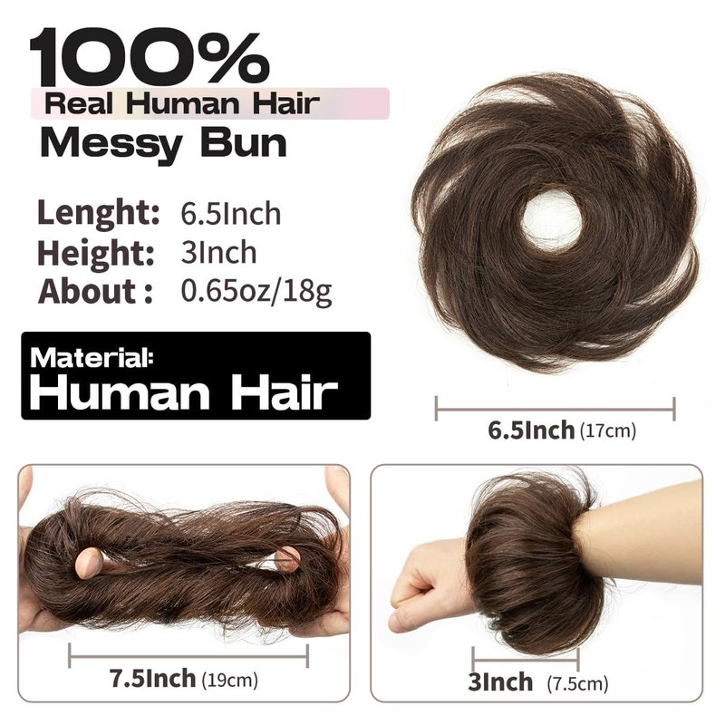 Messy Bun Hair Piece - 2 PCS Dark Brown Soft Fluffy Scrunchies for Easy Updos | Ideal for Women & Kids