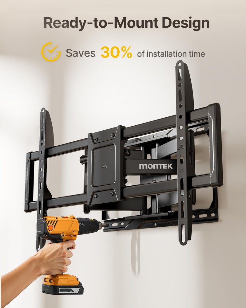 monTEK Full Motion TV Wall Mount for 37-84 Inch TVs, TV Mount Bracket with Articulating Arms, Tool-Free Tilt & Swivel, Extension, Max VESA 600x400mm, Fits 12“/16" Wood Studs, Up to 110lbs, 4X Tested