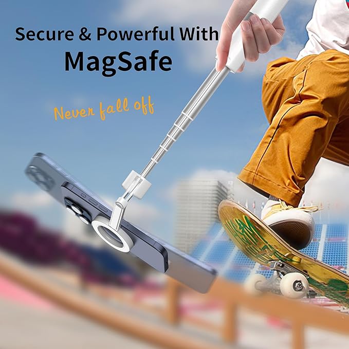 SEAJIC Magnetic Phone Tripod for iPhone 54" Selfie Stick Tripod with Remote and Metal Ring, Phone for Video Recording, Cell Phone Mount Stand for Cellphone (White, 54in)