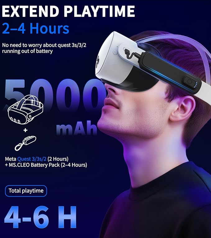YRXVW Battery Pack for Meta/Oculus Quest 3S/3/2,5000mAh Battery VR Charger, Extend 2-4 Hours Playtime, Lightweight Fast Charging VR Headset Safe Power Bank for Meta Quest 3S/3/2 Accessories