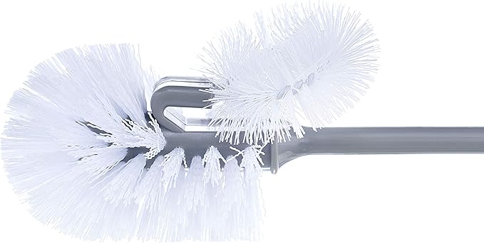Superio Toilet Bowl Brush and Holder with Under Rim Cleaner for Bathroom, Toilet Brush and Caddy with Non Scratch Bristles and Under Rim Lip Brush, Grey (2 Pack)