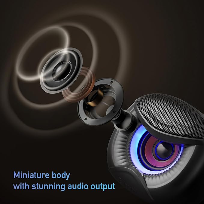 Elimavi USB Computer Speakers, 3.5mm Aux Speaker and USB Powered Interface are Suitable for Desktop Laptop Monitor, Owl Eye Design, Includes a USB-C Adapter, Blue Lights