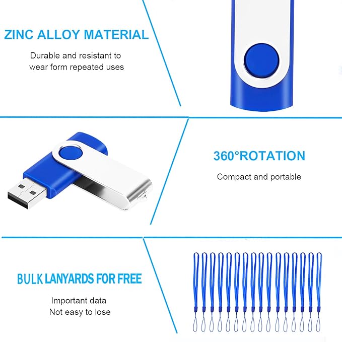 100-Pack of 2GB USB Flash Drive Bulk EASTBULL FAT32 Thumb Drive Pack (Blue)
