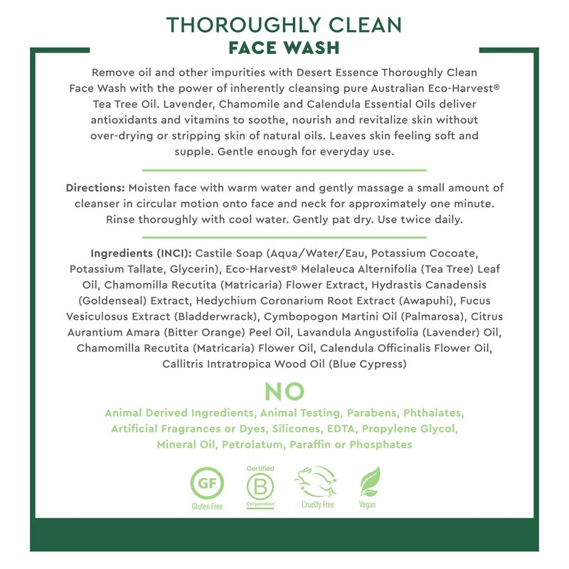 Desert Essence Tea Tree Face Wash 32 fl oz - Facial Cleanser with Natural Tea Tree Oil for Daily Use - Gentle Castile Formula for Sensitive and Oily Skin - Vegan and Cruelty-Free