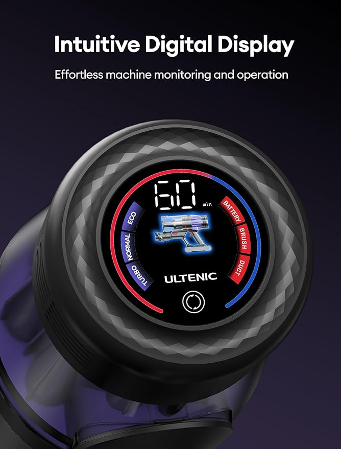 Ultenic Cordless Vacuum Cleaner, 600W 55Kpa 60Mins Vacuum Cleaners for Home, with 180°Bendable Wand, Anti-Tangle Brush, Charging Dock, Stick Vacuum Cordless for Pet Hair/Carpet/Floor/Car