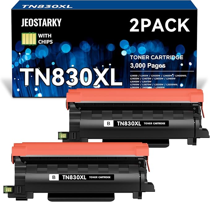Jeostarky Compatible TN830XL Toner Replacement for Brother TN830XL TN830 XL Toner use with HL-L2460DW HL-L2405W HL-L2400D HL-L2480DW MFC-L2820DW MFC-L2760DW DCP-L2640DW MFC-L2900DW (Black,2 Pack)