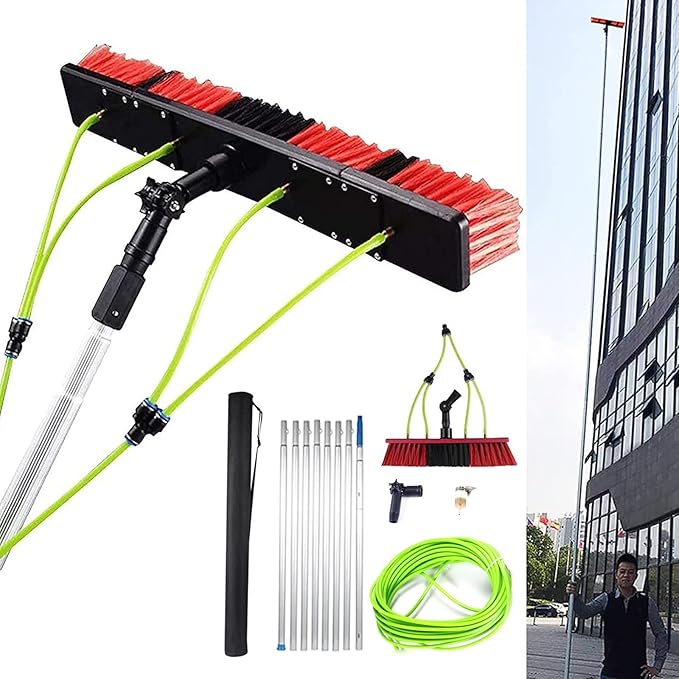 7m/23ft Water Fed Telescopic Window Cleaning Pole Extendable Cleaning Brush, Hose Fed Extendable Extended Window Cleaner Brush Tool Kitï¼50cm Brush 7m Poleï¼