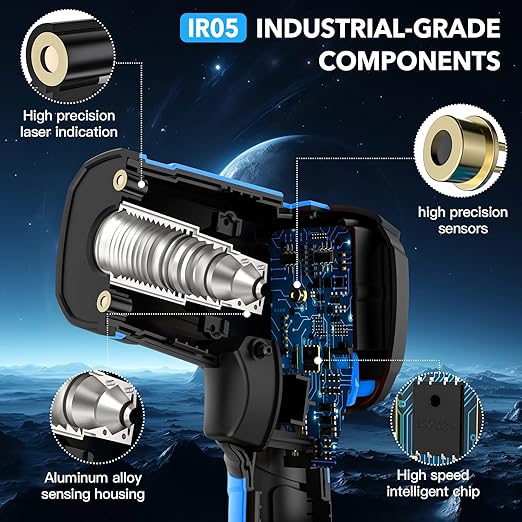 INSTRODOTS Infrared Thermometer Temperature Gun, -40℉ to 2192℉ Dual Laser High Temp Thermometer with LCD Color Display, Non-Contact Industrial Pyrometer 50:1 Distance Ratio, Adjustable Emissivity