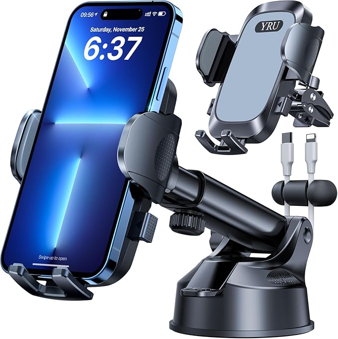 [Military-Grade Anti-Shake & 360° Rotatable Suction] 2026 Upgraded Car Phone Holder Mount【90+LBS Safest Strongest & Patent Certs】Dashboard Windshield Vent for iPhone 17 16 Pro Max Samsung,Dark Gray