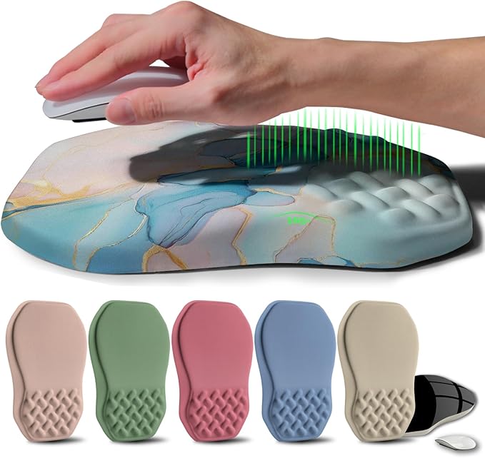 Gleamtide Ergonomic Raised Mouse Pad Wrist Support with Bilateral Slope Memory Foam Mousepad for Wrist Rest and Carpal Tunnel Pain Relief 11.8x7.9〃Blue Marble