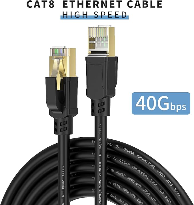 YixGH Cat8 Ethernet Cable 150ft, Internet Network Cord, 40Gbps 2000Mhz LAN Wires, High Speed SSTP LAN Cables with Gold Plated RJ45 Connector for Router, Modem, Gaming, Xbox (150ft)