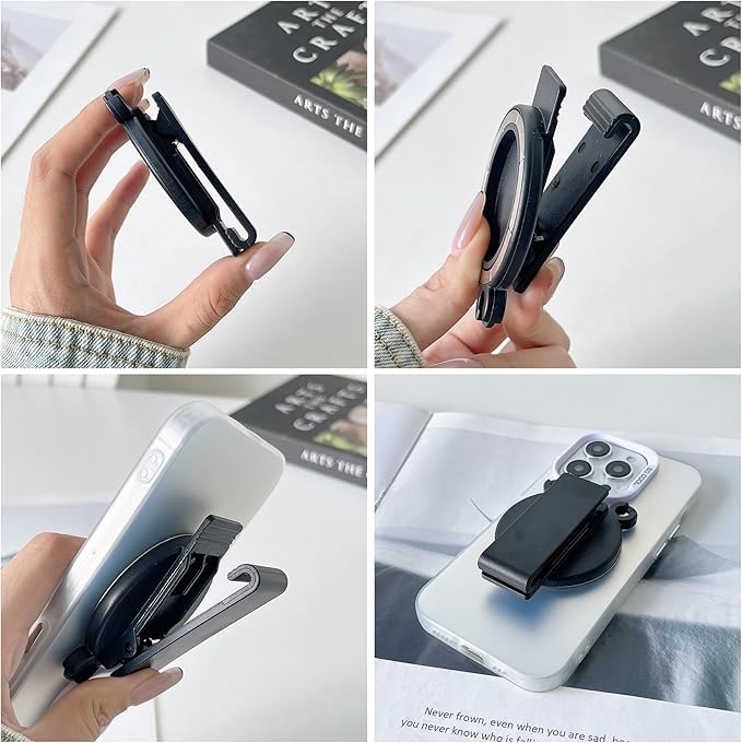 Ysnzaq Magnetic Belt Clip Holder with Safety Phone Cord, Compatible with MagSafe Universal Phone Belt Holder Accessories for Running Hiking Traveling Climbing Outdoor Use XTJ Black