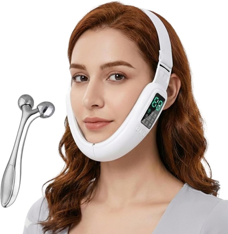 V-Face Machine | Electric Double Chin Device with 15 Intensities & 8 Modes - Includes Free 3D Face Roller for Skin Care