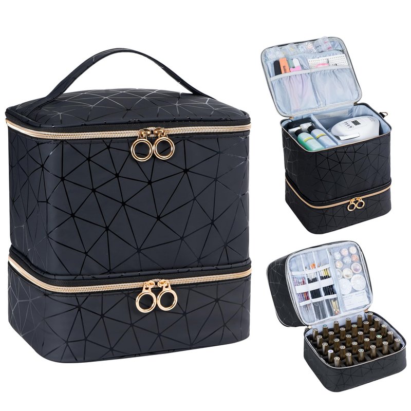 Uross Nail Polish Organizer Bag Holds 30 Bottles Nail Polish & Nail Kit -Nail Polish Storage Organizer Bag Nail Supplies Organizer Case for nail tech - Lightpink