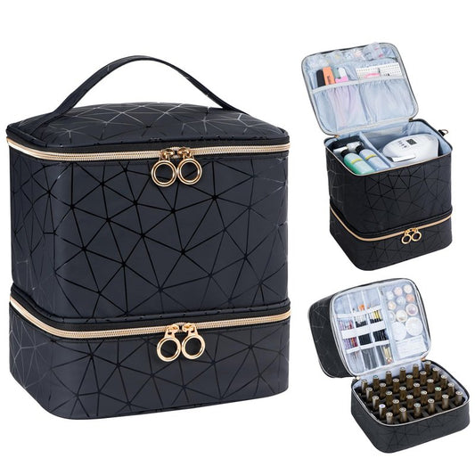 Uross Nail Polish Organizer Bag Holds 30 Bottles Nail Polish & Nail Kit -Nail Polish Storage Organizer Bag Nail Supplies Organizer Case for nail tech - Lightpink