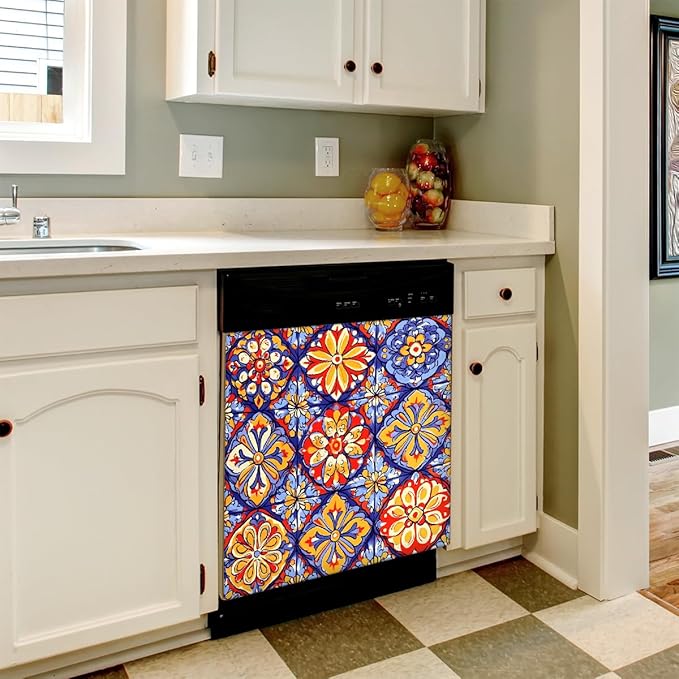 Dishwasher Magnet Cover Vibrant Ethnic Mexican Ceramic Reusable Dishwasher Magnetic Cover Sticker Decorative Dish Washer Door Cover Panel for Home Kitcen Appliance, 21x26 in