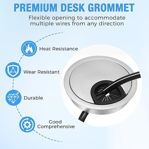BOPOREAE Desk Grommet 3-1/8" (80 mm), Desk Cord Hole Cover, Cable Grommet ABS Plastic, Desk Hole Grommet for Office and Home Table Cable, Detachable Cable Cord Organizer (Silver Sand 4 Pcs)