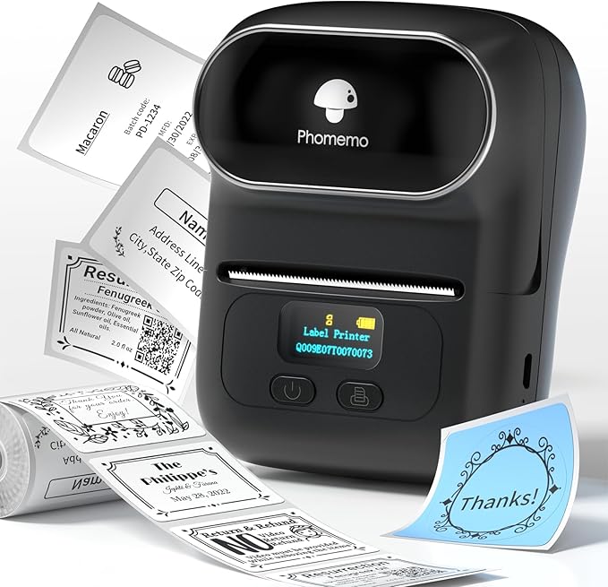 Memoqueen M110 Label Maker - M110 Barcode Label Printer Portable Bluetooth Maker Machine with Tape for Name Labels, Small Business, Address, Logo, Clothing Price Tag, Mailing, with 40x30mm Label