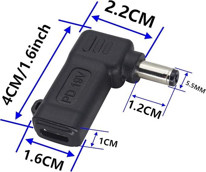 HCFeng 90W PD Type C to DC5521 Power Converter USB C to DC 5521 Laptop Charging Adapter 19V 4A Type C Female to DC 5.5 x 2.1mm Male Power Adapter for Studio and Travel [PD-5521]