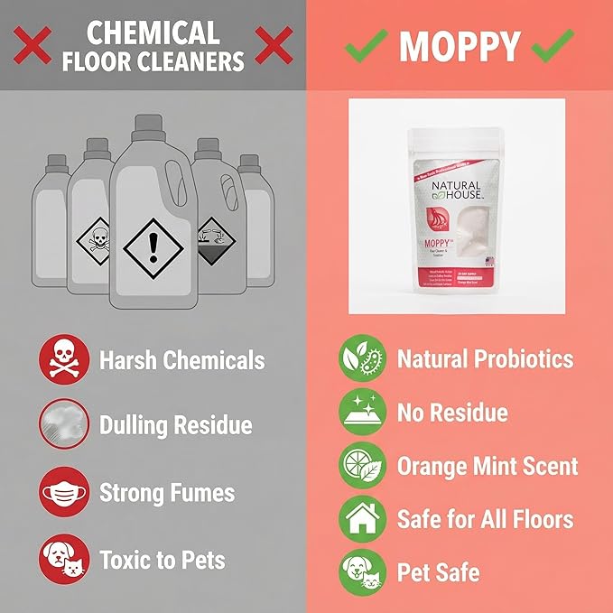 Natural House Moppy - Probiotic Floor Cleaner Pods - No Residue Formula - Multi-Surface Safe - Orange Mint Scent - 20 Count