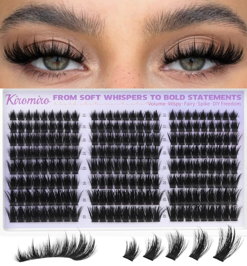 Kiromiro Lash Clusters with Spikes Eyelash Clusters Fluffy 12-20mm Cluster Eyelash Extensions 216pcs Individual Lashes Clusters Wispy DIY Lash Extension Cluster Lashes Mink