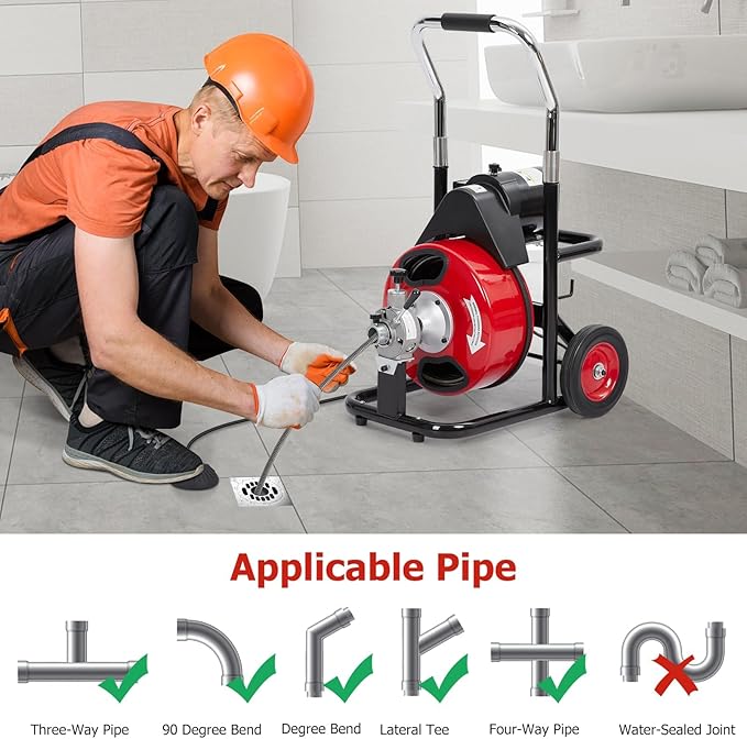 75Ft x 1/2Inch Drain Cleaner Machine, Portable Electric Drain Auger Cleaner with 6 Cutters & Gloves, Drain Cleaning Machine Fits 1" to 4" Pipes