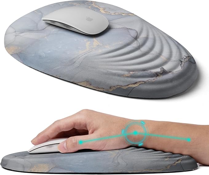 LSLXDCLJ Ergonomic Mouse Pad with Wrist Rest Support,Mousepad Relief Carpal Tunnel Pain, Entire Memory Foam Mouse Pad with Non-Slip PU Base, Wireless Mouse Pad, Cloud Marble
