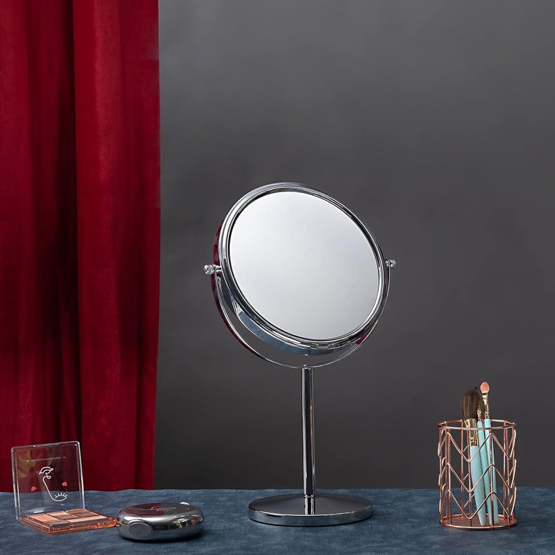 Classic Round Desktop Makeup Mirror - 15" Tall Double-Sided 360° Swivel Vanity Mirror | 1X/10X Magnification for Bathroom & Bedroom