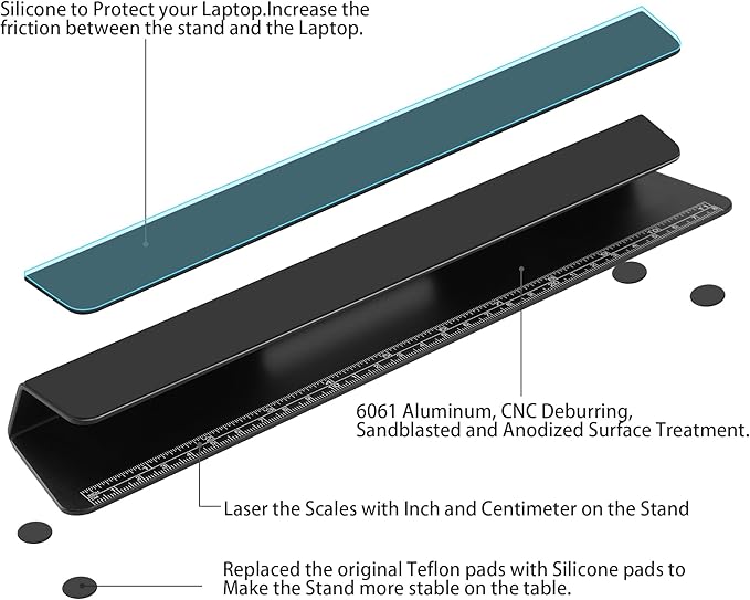 Psitek Portable Laptop Wedge Airflow Cooling Stand, Aluminium Laptops Feet Legs Improved Ergonomics, Stability, and Versatility - Compatible with MacBook and All Laptop, with Ruler
