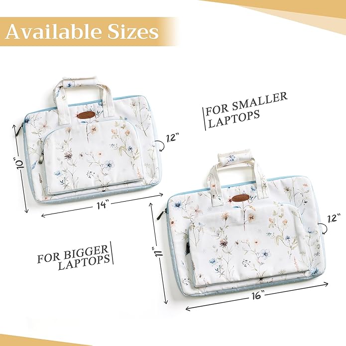 Maison d'Hermine Laptop Bag with Pocket Upto 15.5 inch Stain and Water Repellent Cotton Canvas Spring Summer (Ice Florals)
