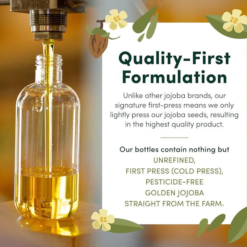 HobaCare Unrefined Jojoba Oil for Skin Care, Hair, Beard Conditioning, Scalp Massage - 100% Pure Carrier Oil for Perfume or Soap Making - Natural, Vegan, Hexane Free, Long Shelf Life (32 oz)