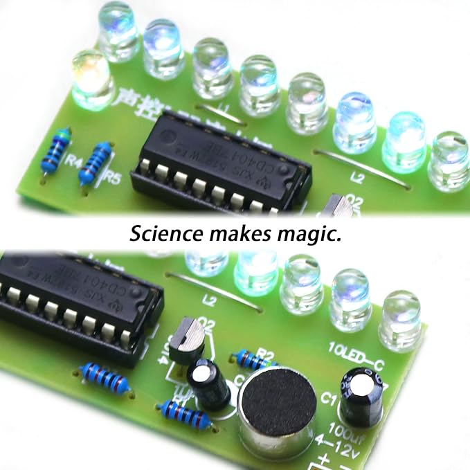 YIDAB Soldering Practice Kit Sound-Activated LED Chaser Kit - DIY Soldering Project with 10 LEDs & Microphone Sensor (12V DC) for Electronics Beginners & STEM Education